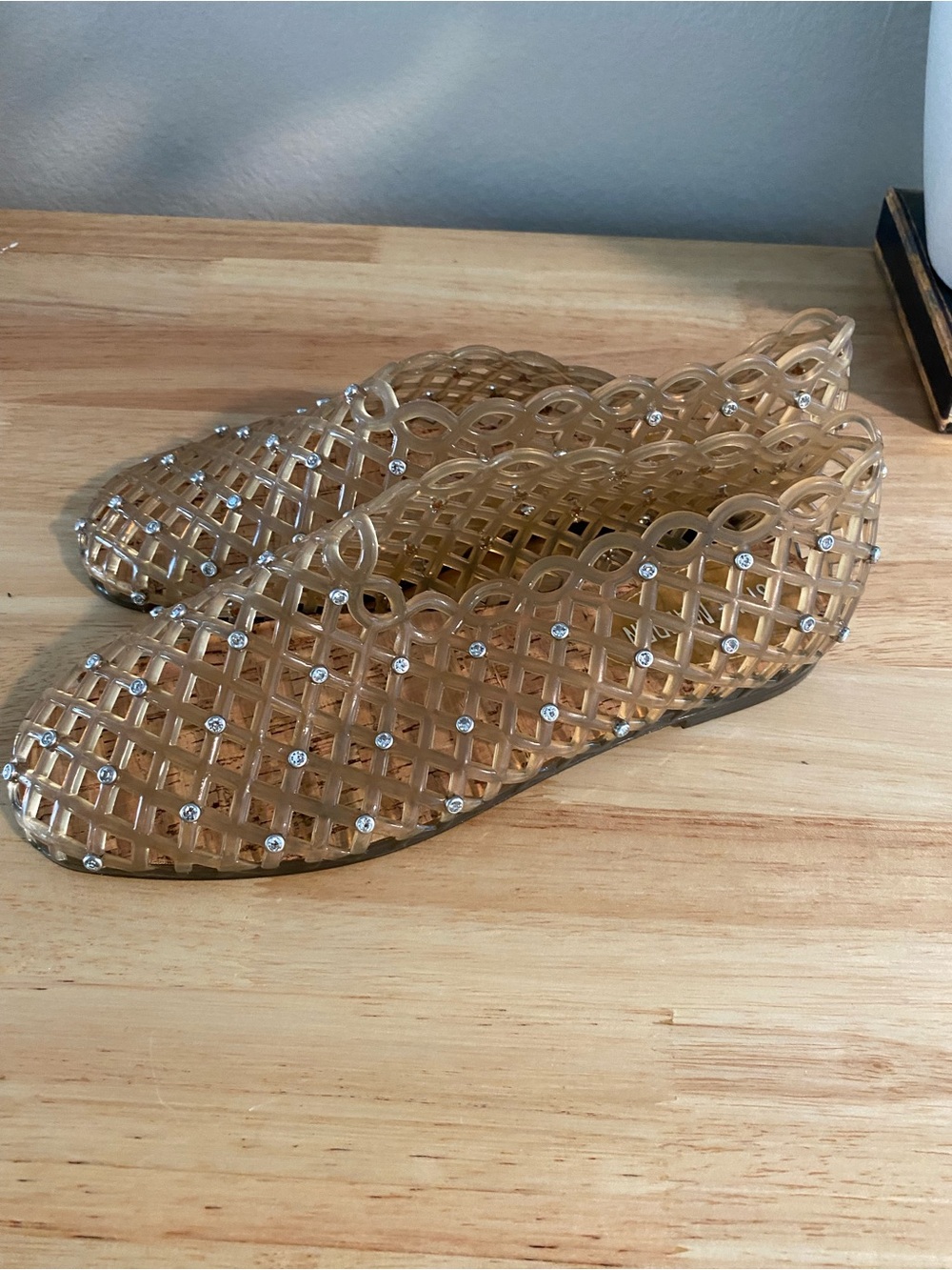 Steve Madden Clear Rhinestone Jelly Flats - Beige Tint